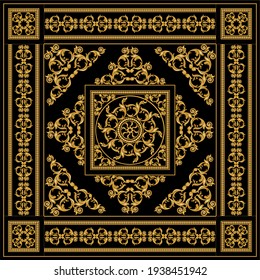 Golden floral baroque element with chains on a black background. EPS10 Illustration.