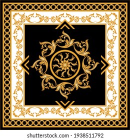 Golden floral baroque element with chains on a black background. EPS10 Illustration.