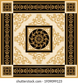 Golden floral baroque element with chains on a black background. EPS10 Illustration.