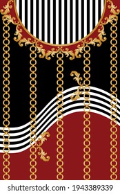 Golden floral baroque element, chains on a black and red background. EPS10 Illustration.
