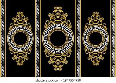 Golden floral baroque element, greek motif on a black background. EPS10 Illustration.