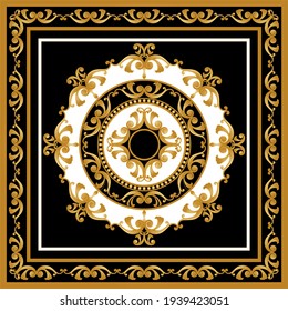 Golden floral baroque element on a black background. EPS10 Illustration.