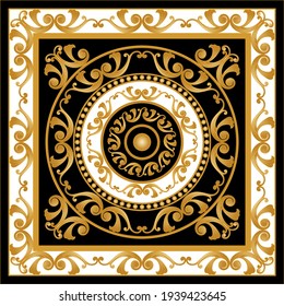 Golden floral baroque element on a black background. EPS10 Illustration.