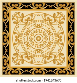 Golden floral baroque element on a beige background. EPS10 Illustration.