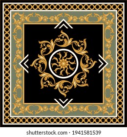 Golden floral baroque element on a black background. EPS10 Illustration.