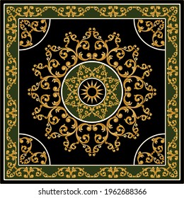 Golden floral baroque elements on a black background. EPS10 Illustration.