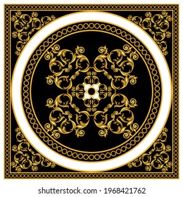 Golden floral baroque elements on a black background. EPS10 Illustration.