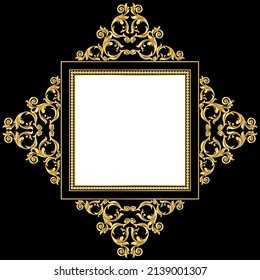 Golden floral baroque frame pattern. Vector Illustration.