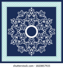 Golden floral baroque pattern with chain on navy blue background.EPS10 Illustration.