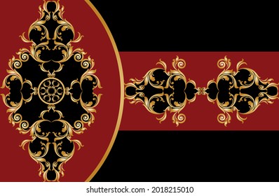 Golden floral baroque pattern on a black. Vector Illustration.