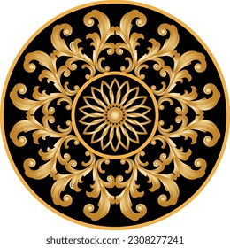 Golden floral baroque pattern. Vector Illustration.