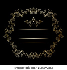 Golden floral border and Frames with place for text. Copy space and dividers or flourishes. Italian gold vintage ornament. Isolated wedding greeting card, certificate and diploma. Headpiece template