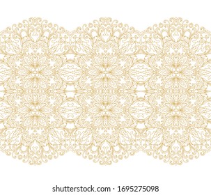 Golden floral border ornament,  on white background