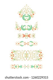 Golden floral border ornament, vector floral branch, arrangement of flowers on white background