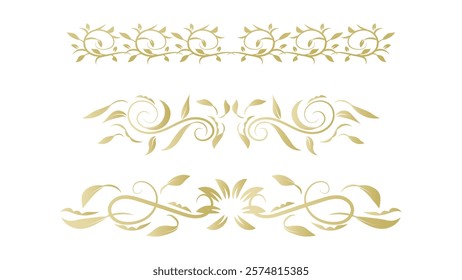 golden floral border set isolated on white background. text divider and page or card decorative design element