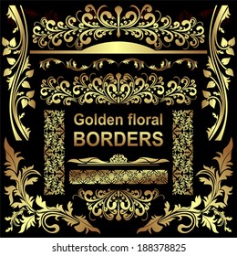 Golden floral Borders - vector set.