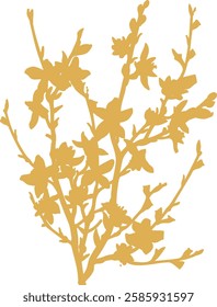 Golden Floral Branch and Leaf Flower Vector