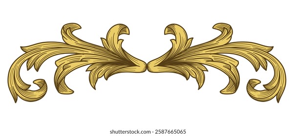 Golden floral classic ornament. Vintage filigree engraving design. Gold Scroll leaf decoration element.
