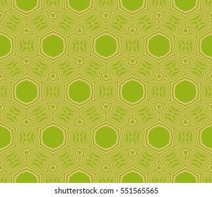 Golden floral creative geometric ornament on green background. Seamless vector illustration. For interior design, wallpaper, invitation