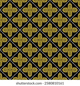Golden Floral Damask Pattern on back background
