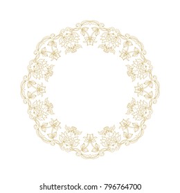 Golden floral decorative vector frame, ornamental wreath on white background