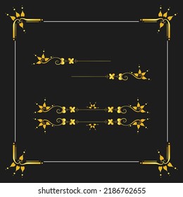 Golden Floral dividers vintage ornament elements on black background