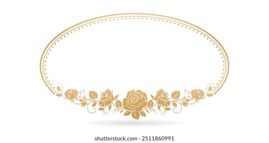 moldura de elipse floral dourada com flor de rosas em um fundo branco para impressão de tela, desenhos imprimíveis de ofício de papel, capa de convite de casamento, papel de impressão de material de design de papelaria, cartão de saudação