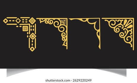 Golden floral frame art design with abstract horse and lion silhouette vector illustration