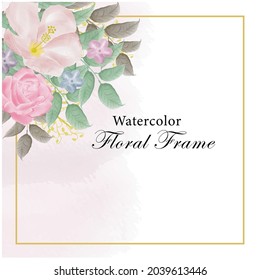 Golden floral frame background, splash with watercolor nature Free Vector