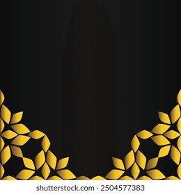 golden floral frame decoration design on black background