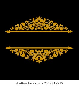 Golden floral frame, Illustrasi Vintage Gold Frame On Black Background, Golden vintage divider and border