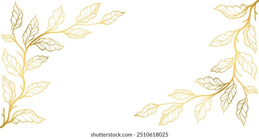 Golden floral frame, luxury botanical elements. elegant wildflowers. Botanical feminine rustic trendy vector