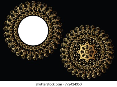 Golden floral frame round pattern