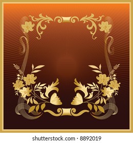 Marco dorado floral. Ilustración vectorial.