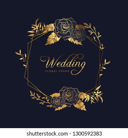 Golden Floral Frame Wedding Anniversary Background