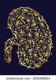 Golden floral kidney vector illustration.
