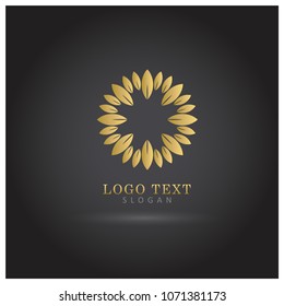 Golden Floral & Leaf Logo. Symbol & Icon Vector Template.