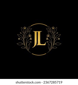 Golden floral letter J and L logo Icon, Luxury alphabet font initial design isolated on black background