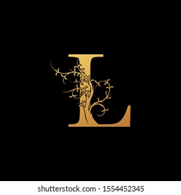 Golden Floral Letter L logo icon.  Design concept vintage golden floral with letter logo icon best for initial, luxury, boutique, restaurant, wedding service, hotel.