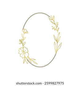 Golden Floral Oval Frame Elegant Botanical Border Design