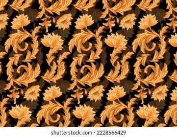 goldenes Blumenmuster für Druck oder Hintergrund, Muster für goldene Blätter, abstraktes Blumenmuster mit weißem Hintergrund 