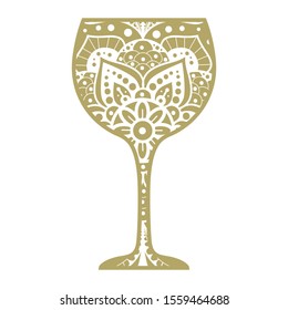 golden floral pattern inside wine glass shape, vector