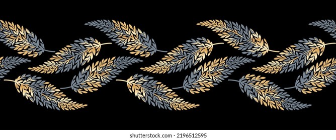 Golden floral pattern leaf seamless border