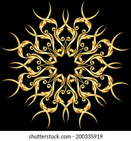 Golden floral pattern on the black background