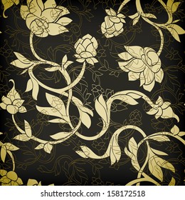 Golden Floral pattern on seamless abstract background 
