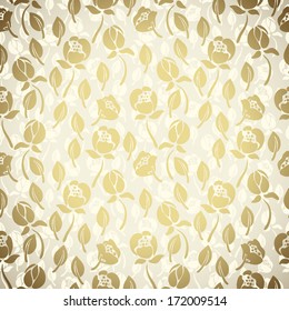 Golden Floral pattern on seamless abstract background, in gold