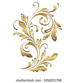 Golden floral pattern. Ornamental border. Flowery swirls and flowers. Decorative design element.