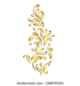 Golden floral pattern. Ornamental border. Flowery swirls and flowers. Decorative design element.
