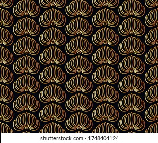 Golden floral pattern with Tropical leaves. Seamless vector texture. Motifs scattered random. Elegant template for fashion prints. Minimalist Black design with small gold flowers. Modern abstract