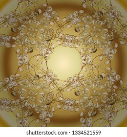 Golden floral seamless pattern. Damask background. Golden element on a yellow, beige and brown colors. Gold floral ornament in baroque style.